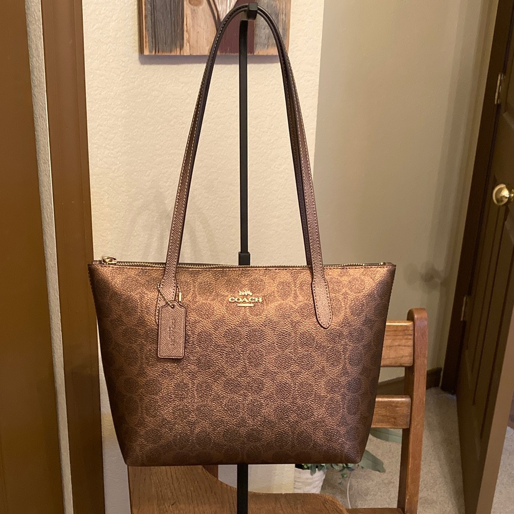 Coach Fiona Signature Brown/Copper Tote NWOT